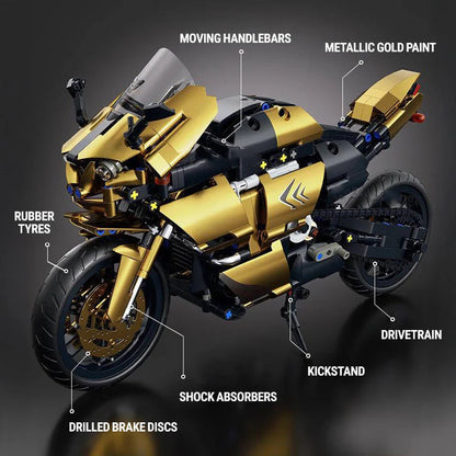 Metallic Gold Sports Bike 544PCS 1:8 Scale - RBrickstem®