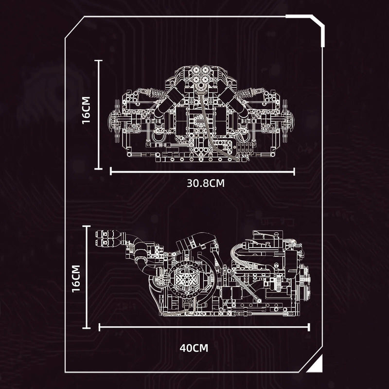 V8 Rear Supercar Powertrain 1393Pcs - RBrickstem®